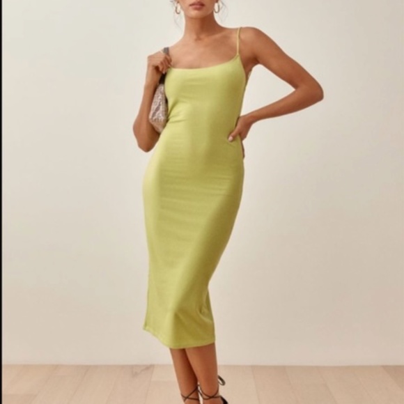 NWOT Reformation Kelsee Green Ribbed Midi Dress with Open back M - Picture 3 of 7